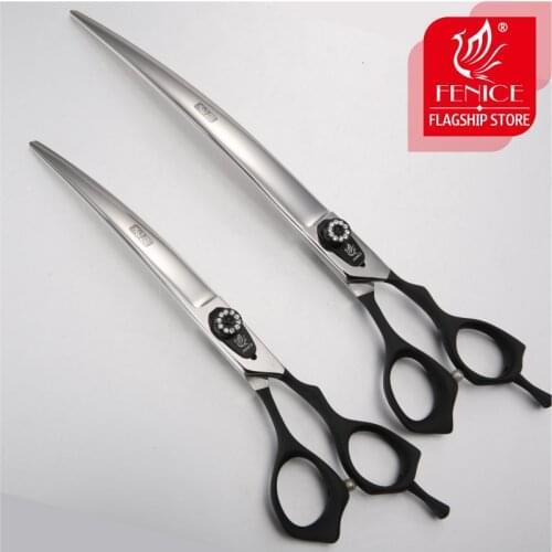 Fenice 7.5 9.0 inch Professional Pet Grooming Scissors Safety Dog Shears Hair Cutting Curved Scissors with Comb