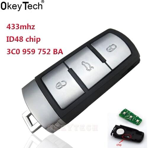 OkeyTech Remote auto key 433mhz for vw Volkswagen MAGOTAN 3 button Fob 3C0959752BA with id 48 chip 3C0 959 752 BA ID48 car key
