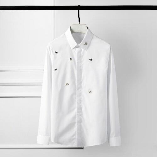 Luxury Metal Rivet Long Sleeve Solid Color Mens Dress Shirts Fashion Slim Party Nightclub Shirt Man Plus Size