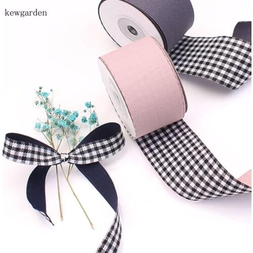 Kewgarden 40mm 25mm 1.5" Grid Satin Ribbons Handmade Tape DIY Bowknot Ribbon Garment Accessories Riband Packing Ribbon 10 Yards