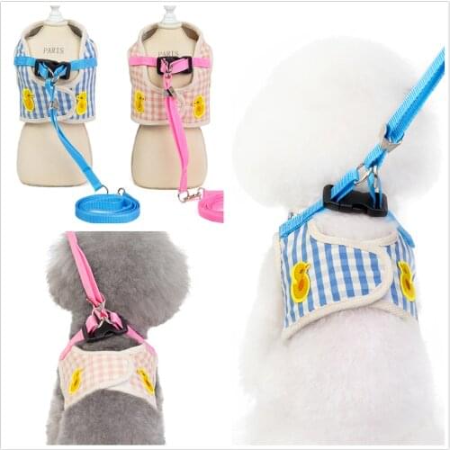 Small Pet Dog Harness for Dogs Cotton Grid Puppy Chihuahua Yorkie Cat Pet Harness with Leash Rhinestones Animal Vest Service Dog