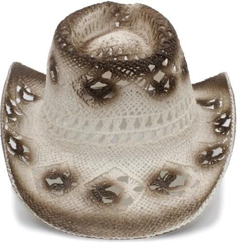 100% Straw Handmade Weave Women Men Western Cowboy Hat Beach Sun Sombrero Cowgirl Hat Size 58CM A0107