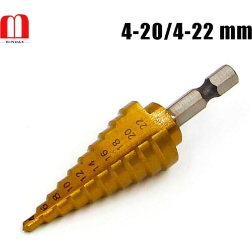 BINOAX 4 - 22mm Titanium Coated HSS Step Cone Drill Bit Set Hole Cutter