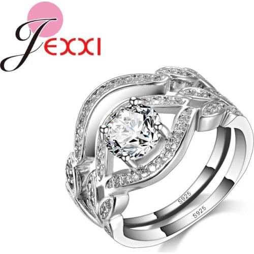 Band Jewerly Fashion White CZ Crystal 925 Sterling Silver Engagement Wedding Rings Set For Women