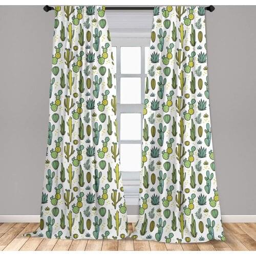 Cactus Curtains Hand Draw Foliage Botanical Inspired Floral Tropical Elements Window Treatments for Living Room Bedroom