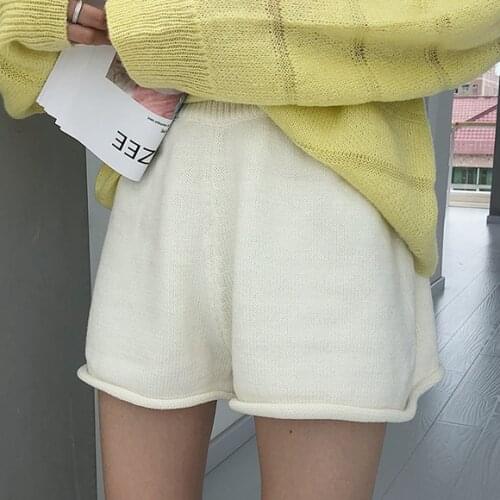 Women Cotton Knitted Shorts Loose Sports Casual High Waist Crimping Wide Leg Shorts