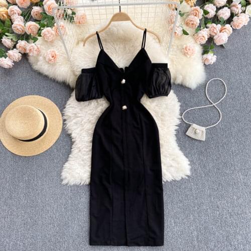 SINGREINY Sexy Off Shoulder Strap Dress Women V Neck Puff Sleeve Slim Party Dress Summer Korean Streetwear Split Short Sundress