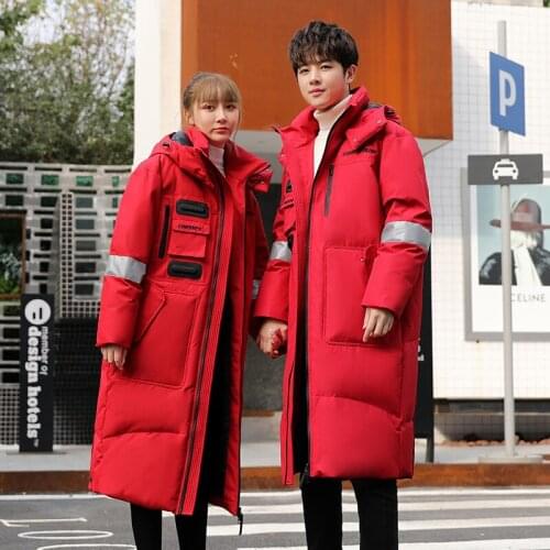 Winter Men Long White Duck Down Jackets Hooded 2021 Fashion Thicken Warm Overcoats Loose Down Coats Man Parkas Black Red White