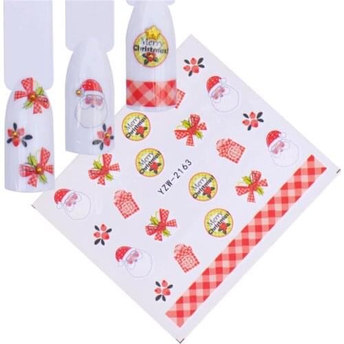 YWK 1 Sheet Water Nail Sticker Christmas Design Temporary TattoosChristmas gift box / Christmas bow tie Nail Art