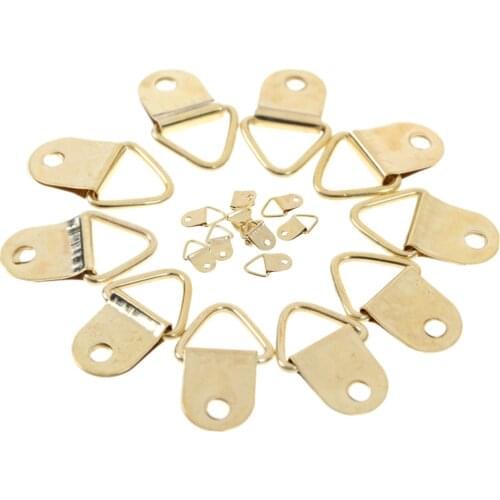 10PCS/Lot Golden Triangle D-Ring Hanging Picture oil Painting Mirror Frame Hooks Hangers