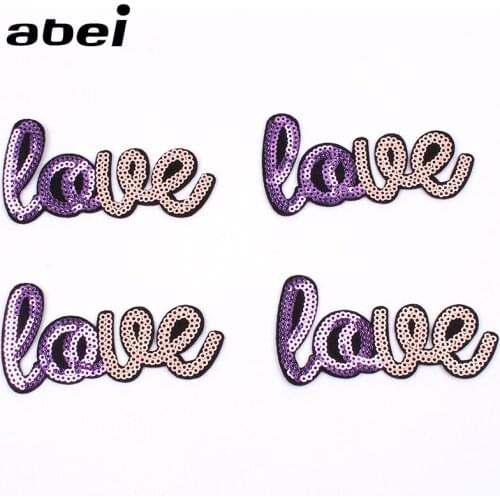 10pcs Sequined LOVE Patch Embroidered Jeans Bags Appliques Iron On Sew Garments Stickers Backpack Coats Pants Badge Patches