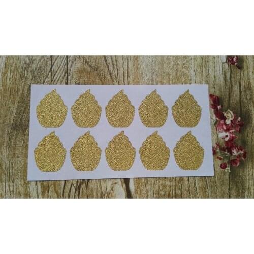 3.8x3cm Gold Glitter Sticker Seal - Cupcake