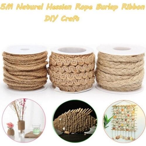 5m Natural Hessian Jute Burlap Ribbon Strand Rope DIY Craft Vintage Wedding Party Supplies Fashion Decoration Rope
