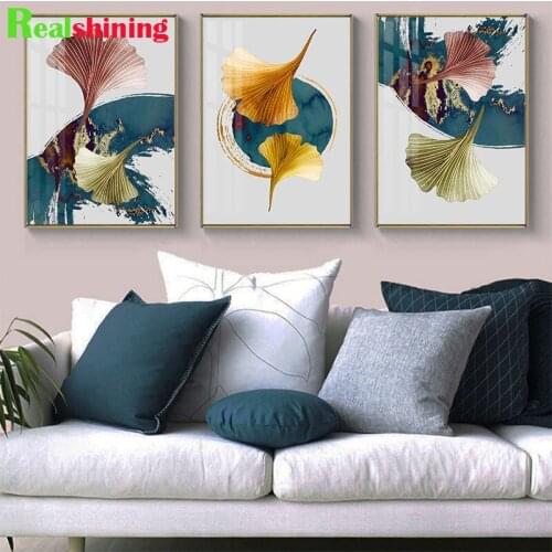 Diy diamond painting Ginkgo Leaves 5d diamond embroidery Abstract Art diamond art kit home decortiom wall sticker 3 piece N1614