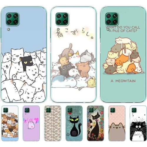 Case For huawei p40 lite E p40 pro P smart 2020 Cover For huawei Y5P Y6P Y7P Y8P Y6S Y8S Y9S NOVA 5T Cute A Pile Of Cats art cat