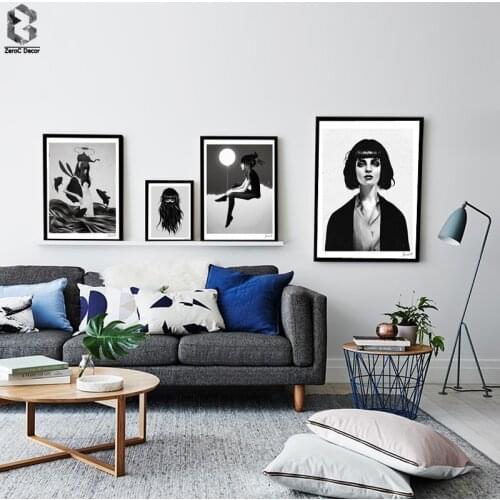Black White Girl Portrait Printing Wall Art Poster and Print Canvas Paintings for Living Room Decor Nordic Style Bedroom Decor