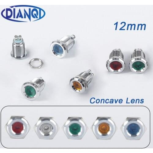 LED Metal Indicator Signal Power Light 12mm Waterproof 3V 6V 12V 24V 220v Screw Terminal Connect Yellow Red Blue White Concave