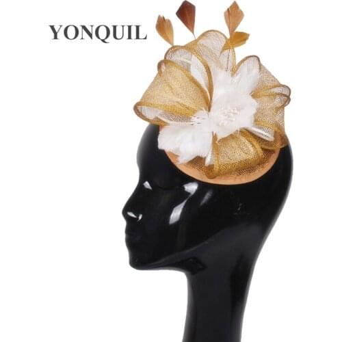 Sinamay Hats Feather Flower Fascinator Hair Accessories Cocktail Hats Party Headwear Wedding and Bridal Hats Sinamay Headpiece