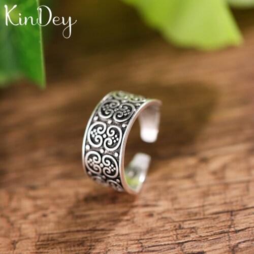 Kindey Bohemian Vintage Silver Color Large Pattern Rings For Women Gifts Girls Open Retro Antique Rings Wedding Jewelry