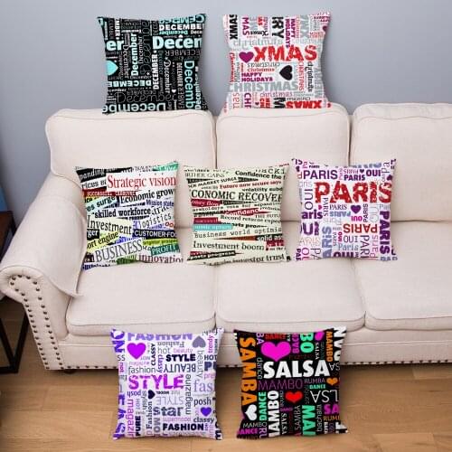 Classic English Alphabet Print Cushion Cover Super Soft Short Plush Pillow Covers Throw Pillows Cases Sofa Home Decor Pillowcase
