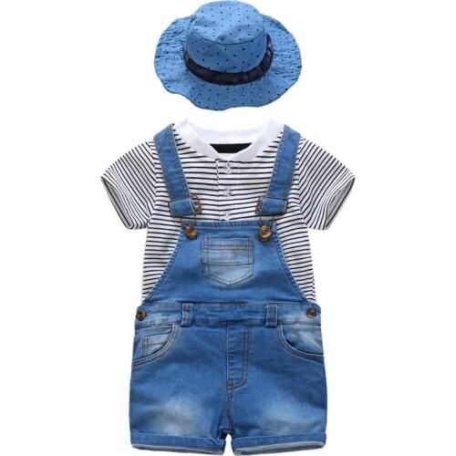 Baby Boys Outfits Set,Short Sleeve T-Shirt + Denim Overalls +Sun Hat , Summer Casual Wear
