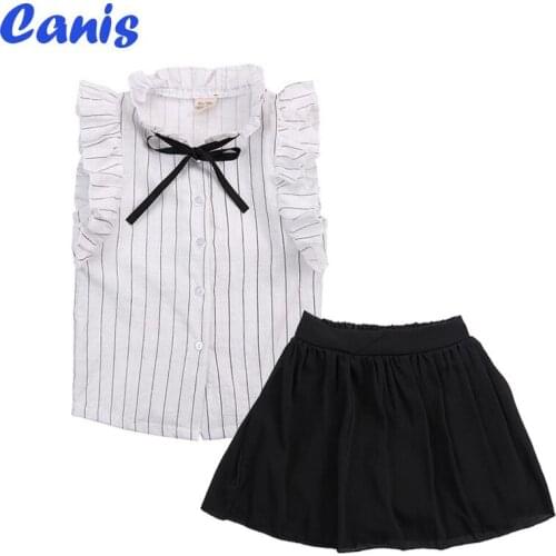 Toddler Girls Summer Dress Casual Ruffle T-shirt+Short Skirts 2pcs Outfit Set Toddler Newborn Baby Girl Denim T-shirt Dress