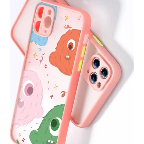 Cute Cartoon Monster Phone Case Colorful Bumper Shockproof Trasparent For iPhone 8 7 Plus 12 Mini 11 Pro Max XR X XS pink Cover