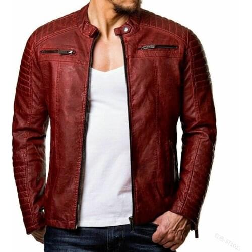 Mens fashion pressed cotton windproof car leather jacket PU leather stand-up collar zipper cardigan mens leather jacket 2021