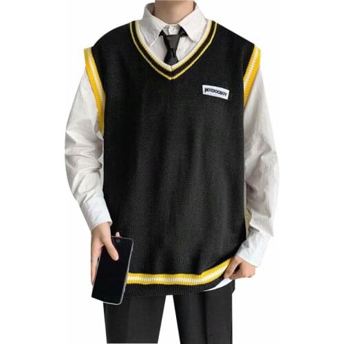 Mens V-neck Wool Vest Sweater Soft Autumn Spring Sleeveless Patchwork Spacious Casual Clothes Knitted Male Coats Drop Shipping