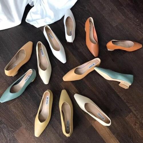 Leather single shoes office ladies solid chunky slip on mules 2020 spring new design shallow loafers cozy soft women espadrilles