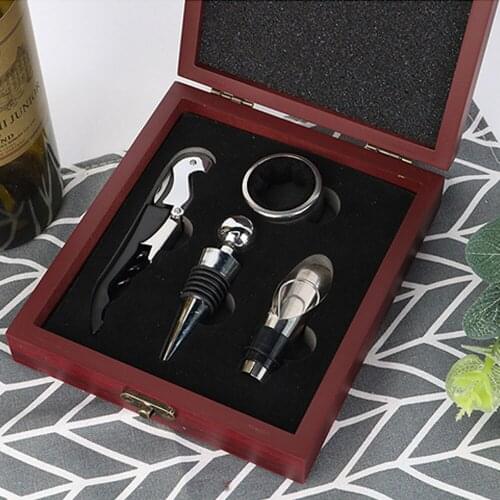 4-piece Set of Wine Corkscrew Wine Pourer Wine Stopper Wine Ring Tool Set Seahorse Knife Alloy Texture Sturdy Bar Kit