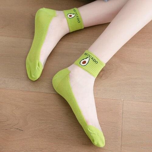Fruits Embroidery Ankle Socks Transparent Summer Hosiery Short Socks Low Cut Cotton Bottom Crystal Silk Socks Thin Breathable