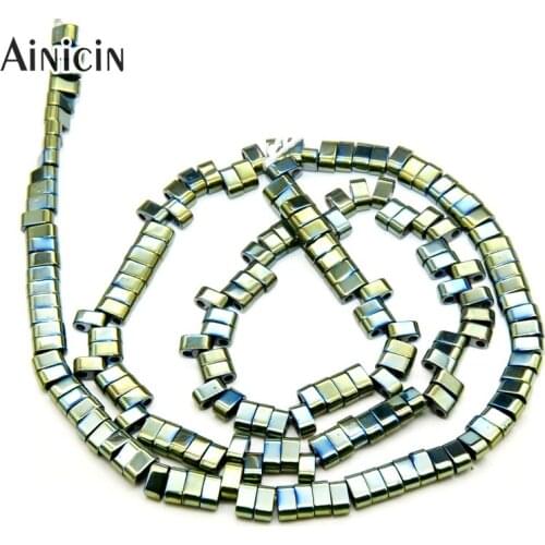 New Arrival Curved Cuboid Shape 1mm Double Hole Green Blue Gold Silver Rainbow Plating Hematite Beads For Fashion Jewelry Making