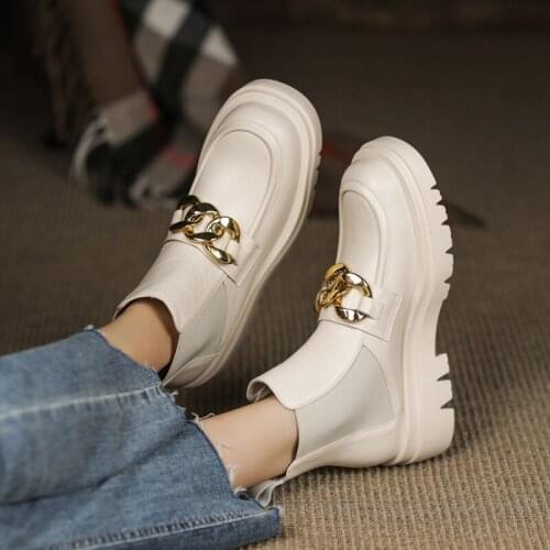 New Genuine Leather Women Boots Elastic Boots Slip-On Chelsea Boots Platform Shoes Round Toe Thick Heel ANKLE Boots Winter Shoes