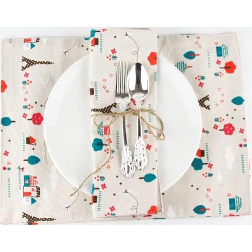 New cartoon print fabric linen placemat heat insulation mat dining table mat children table Napkin fabric country placemats