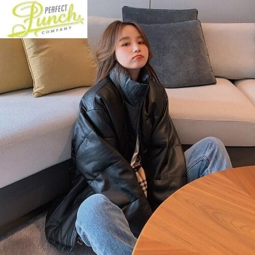 Clothes Women Winter Jacket 2021 Woman Parkas PU Leather Down Cotton Padded Jackets Warm Coat Manteau Femme Hiver LXR1220