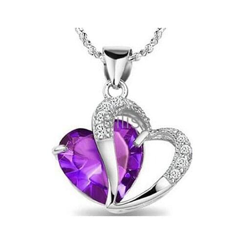 Blue Purple 2020 Necklace For Women 925 Sterling Silver CZ Heart Pendant Necklace Ladies Gifts Jewelry bijoux femme