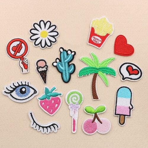PGY Embroidered Clothes Stickers Patches Circular Diamond Sewing Badges DIY Letters Fruit Patch Kawaii Cartoon Animal Decor