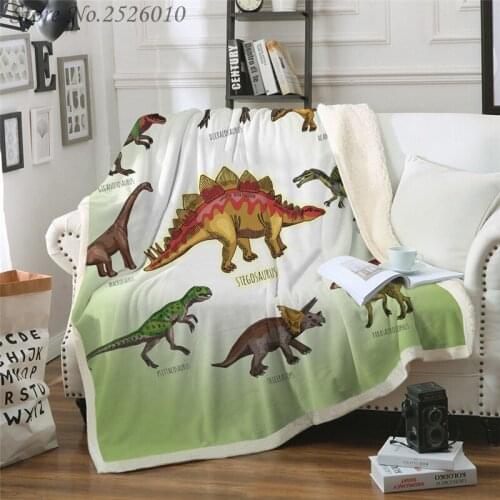 Throw Blanket Cartoon Dinosaur 3D Velvet Plush Blanket Bedspread for Kids Girls Sherpa Blanket Couch Quilt Cover Travel