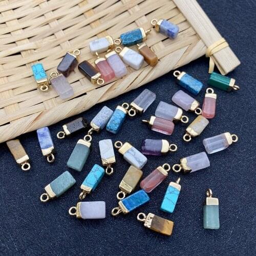 Natural Stone Pendant Rectangle Malachite Obsidian Opal Turquoise Plating Process DIY Colorful Charm Jewelry Making Accessories