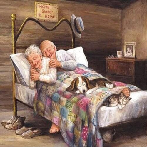 Full Drill DIY 5D Diamond Painting Sleeping Old Couple Cross Stitch Diamond Embroidery Patterns Rhinestones Mosaic 40x30cm