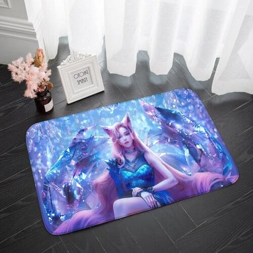 KDA Pattern Bathroom Portable Kitchen Carpet Indoor Non-slip Area Rugs Flannel Material Retro Rug Doormat Living Room Mat Blue