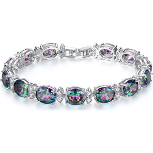 Luxury Colorful Crystal Bracelet Chain Link Shiny AAA Cubic Zirconia Stone Charm Bracelet Women Females Jewelry Accessory