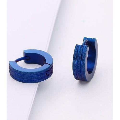 Fashion Scrub Circle Stud Earring for Men Boy Gift Frosted Drop Huggie Earrings Stainless Steel Jewelry Black Blue Silver Color