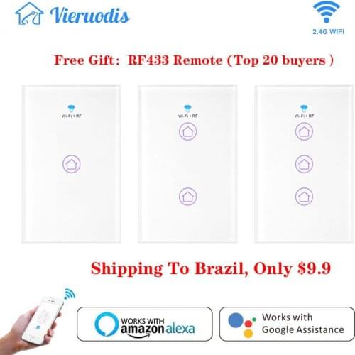 Wifi Smart Light Switch Glass Screen Touch Panel Voice Control Wireless Wall Switches Remote with Alexa Google Home 1/2/3 Gang