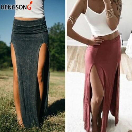 Summer Autumn Sexy High Split Skirt Women Long Skirts Ankle Length Long Straight Skirt Saias Womens Skirt Female