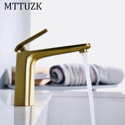 MTTUZK Solid Brass Brushed Gold Basin Faucet Cold Hot Sink Mixer Tap Deck Mounted Black Faucet Bathroom Black Crane