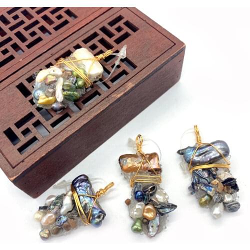 1pc Natural Freshwater Pearl Pendant Handmade Jewelry Accessories Color Irregular Shape Hand-wound Copper Wire Necklace Pendant