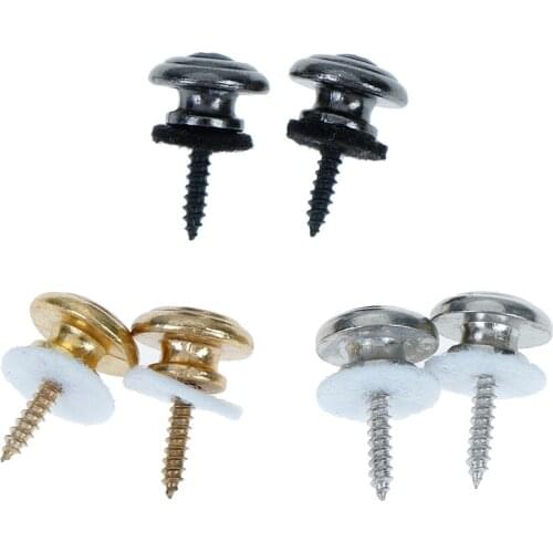 2Pcs Copper Guitar Strap Locks Mushrooms Heads Guitar Bass Strap Locks Pins Belt Buckle Buttons Silver/Black Guitar Strap Lock