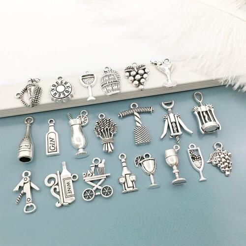 20Pcs Wine Cup Bottle Opener Charms Pendants DIY Jewelry Making Alloy Findings Accessory For Necklaces Earrings